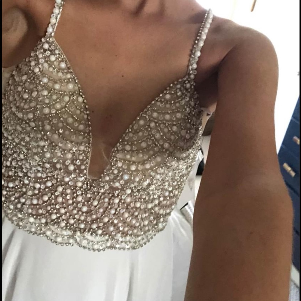 Lulus True Love White Beaded Rhinestone Maxi Dress